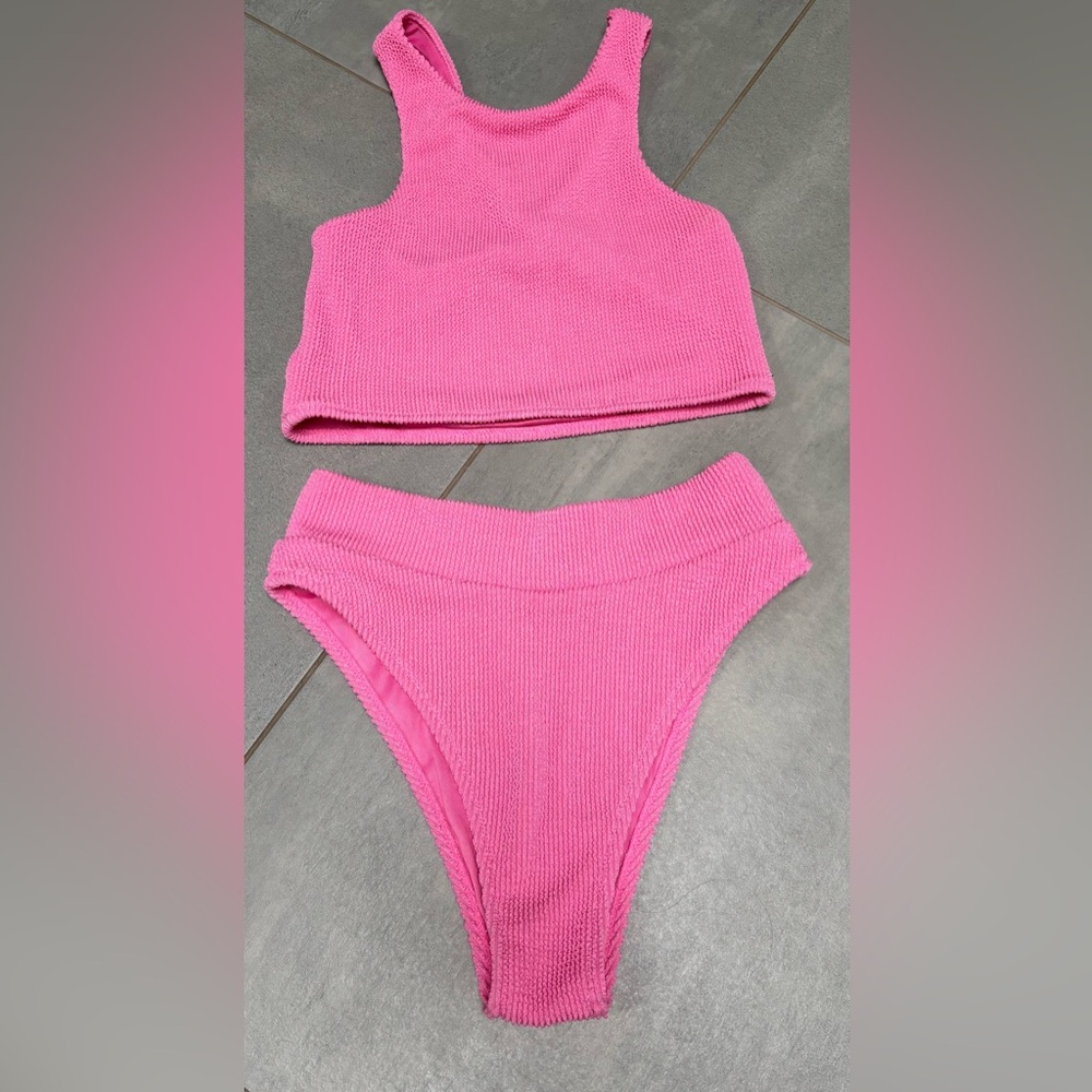 Rhythin Wave Break Cross Back Surf Top and Bottom in Pink